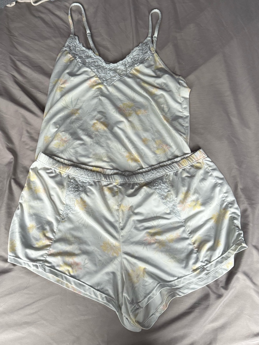 Jessica Simpson Light Blue Satin Lace-Trim Cami & Shorts Set